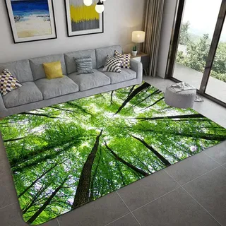 Buohwiwe 3D Teppich Wald - Modern Schlafzimmer Flanell Teppich Wald Wohnzimmer Teppich - Dekoration Carpet rutschfeste Teppiche 100x150 cm