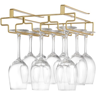 FOMANSH Weinglashalter unter dem Schrank, Gläserhalter für Weingläser Stielgläser, hängender Weinglasregal Glashalterung aus Metall, Gläser-Aufbewahrung für Küche, Bar und Restaurant, Gold