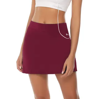 iClosam Rock Damen mit Hose Integriert Tennis Rock Kurz Hohe Taille Sportrock Golfrock 2 in 1 mit Innenshorts und Seitlichem Schlitz Activewear-Röcke für Sport Golf Tennis Rot - XXL