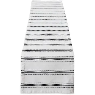 DII Zig Dobby Tabletop Collection, White Cotton Background with Embellished Stripe Tischläufer, Baumwolle, Schwarz, 14x108