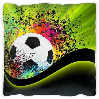 Wallario Dekokissen Fußball - Design Wellen und Regenbogen in grün, handgenäht schwarz 40 cm x 40 cm