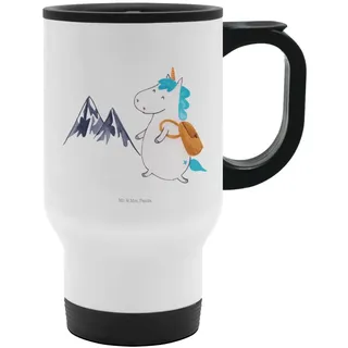 Mr. & Mrs. Panda Thermobecher Einhorn Bergsteiger, To-Go-Becher, Weiß, Urlaub, Kaffeebecher To Go, Edelstahl, outdoor thermobecher Kaffeebecher To Go isolierbecher mit deckel weiß