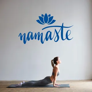 NAMASTE mit Lotusblume - Wandtattoo Wandaufkleber Sticker Aufkleber Mandala Lotus - erhältlich in vielen Größen (Blau, 100 x 56 cm)