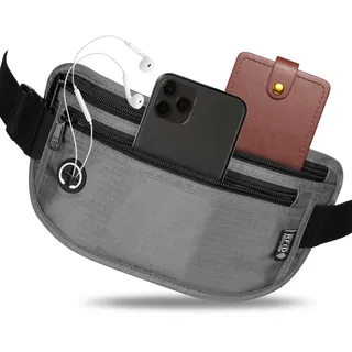 VINATO Diebstahlschutz Bauchtasche, Unauffällige Gürteltasche für Damen & Herren mit RFID-Schutz, Reisetasche diebstahlsicher für Festival, Sport, Reisen, Geldgürtel oder Reisepasstasche, Grau