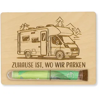 ZUKLA Geldgeschenk Camper – 13 x 10cm – Wohnwagen Spardose – Reisegutschein | Wohnmobil Geschenk – mit Reagenzglas