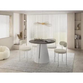 Esstisch Rund Ausziehbar im Loft-Stil – 100 bis 180 cm – Platzsparender Tisch mit Weißen Konischem Metallbeinen für 5 bis 8 Personen, Esszimm... - Dunkelgrau