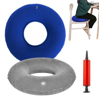 Hämorrhoiden Sitzkissen, 2 Pcs Nach Op Sitzring, Aufblasbar Weicher Sitzkissen, Orthopädisches Donut Kissen Rundkissen mit Pumpe, Sitzring Steißbein Entlastung Dekubitus Sitzkissen(Blau+Grau)