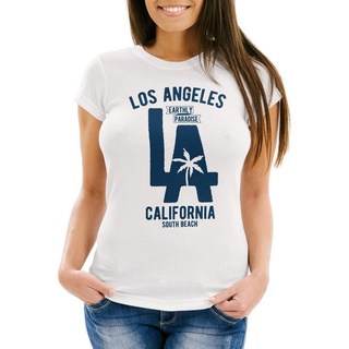 Neverless Print-Shirt Damen T-Shirt Los Angeles California LA Palme Slim Fit Neverless® mit Print weiß XXL
