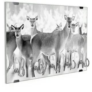 DEQORI Schlüsselbrett 'Rehe im Winterwald', (1 St), Schlüsselhalter Schlüssel Haken Schlüsselboard modern Schlüsselleiste schwarz