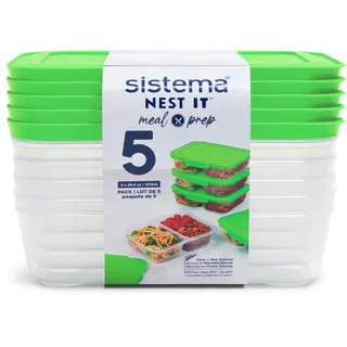 Sistema NEST IT Frischhaltedosen für Meal Prep | 870 ml | luftdichte Vorratsdosen mit Fächern und Deckeln | Brotdosen für Pause | BPA-frei | grün transparent,