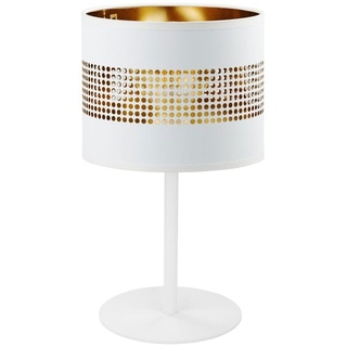 Tischlampe Weiß Gold 39 cm Stoff Metall E27 Tischleuchte Wohnzimmer Schlafzimmer Nachttischlampe