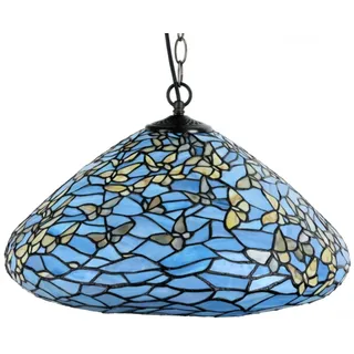 Casa Padrino Luxus Tiffany Hängeleuchte Schmetterlinge Blau / Mehrfarbig Ø 50 x H. 135 cm - Hängelampe aus zahlreichen Glas Mosaik Stücken