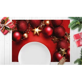 Tischsets | Platzsets - Weihnachten - Rote Kugeln rechts oben - 12 Stück aus Premium Papier - Die besondere Tischdekoration für die Weihnachtszeit