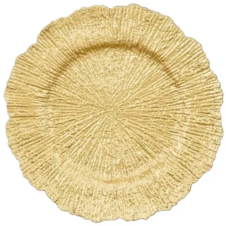 Mica Decorations Dekoteller 33cm Kunststoff glänzend Platzteller Strahlenrelief Tischdeko Unterteller Weihnachten Hochzeit Jubiläum Weihnachtsteller Gold