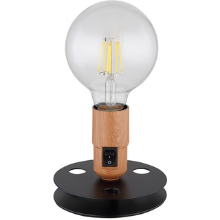 Tischlampe Vintage Nachttischlampe Industrial schwarz Tischlampenfuss ohne Schirm, Holzoptik Metall, 1x E27, DxH 12x9 cm