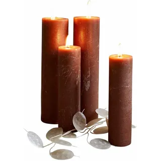 Loberon Kerze 4er Set Avinal, Zwei Größen, Handgefertigt & Durchgefärbt, Geruchslos, Lange Brenndauer, Dekoration, Advent, Adventskerzen, Wachs, rostrot