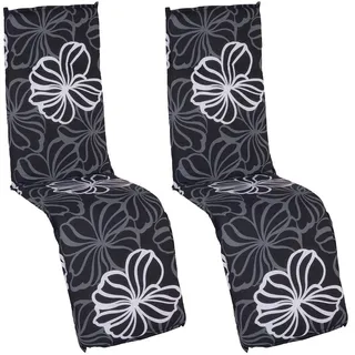 NYVI Auflage Barcelona für Relaxliegen/Relaxstühle 171x50 cm 2er Set Black Flower - Liegenauflage mit Komfortschaumkern und Bezug - Sitzpolster für Gartenliegen & Relaxsessel