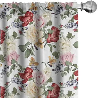 ABAKUHAUS Shabby Flora Vorhänge, Gardinen, Flieder Rosen Blumen, Fensterbehandlungen für Wohnzimmer Schlafzimmer Dekor, 2 Stück 75 cm b x 245 cm h, Pale Pink Cream