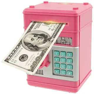 Elektronisches ABS Sparschwein,Digitale Spardose mit Passwortschutz,Kinder Safe Sparschwein,Automatische Geldeinwurffunktion,Leicht zugänglich für Kinder,Geburtstag Geschenk für Jungen Mädchen(Rosa)