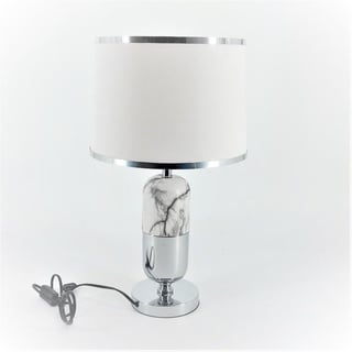 Tischlampe, Leuchte Marmor H. 52cm D. 30cm silber grau weiss Formano