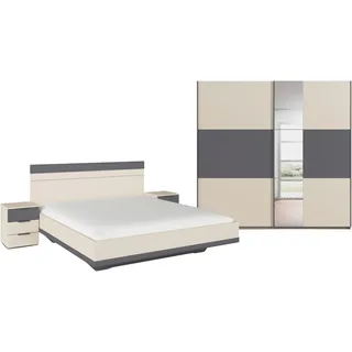 Rauch Schlafzimmer-Set RAUCH "Komplettschlafzimmer Schlafzimmer Schlafzimmermöbel SAJO", beige (champagner, graumetallic), Mit Spiegel + ohne Matratze, B/H: 180cm x 200cm, Mit Spiegel, Holzwerkstoff, Schlafzimmermöbel-Sets, optional mit Spiegel am 