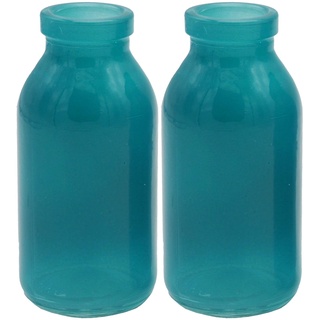 2 Vasen Flaschen Petrol Blau Grün Kommunion Konfirmation Tischdekoration Blumenvase Glas