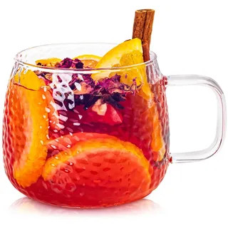 KONZEPT Teegläser mit Henkel 4 er Set, Teetasse 420 ml, Tassen Set aus Borosilikatglas, ideal für Kaffee, Tee, Eiskaffee, Matcha, Kakao und heiße Schokolade