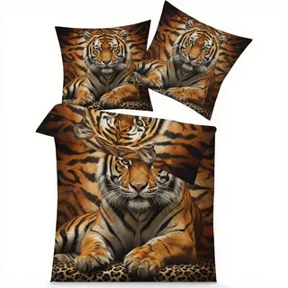GEDAEUBA Bettwäsche 155x220 Tiger - Tigermuster Bettbezug, Wendebettwäsche und Kissenbezug 80x80, Weiche & Angenehme Mikrofaser Bettwäsche-Sets mit Reißverschluss