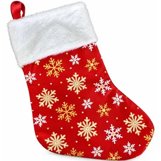Weihnachtsstrumpf Nikolausstrumpf Geschenkstrumpf 37x25cm Weihnachtsdeko Rot Schneeflocken - Rot