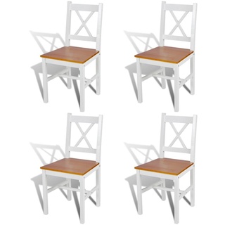 Tidyard 4er Set Stühle Holzstuhl Esszimmerstuhl Küchenstuhl mit Holz Küchenstühle in Weiß + Naturfarbe für Küche und Esszimmer, 41,5 x 45,5 x 85,5 cm (B x T x H)