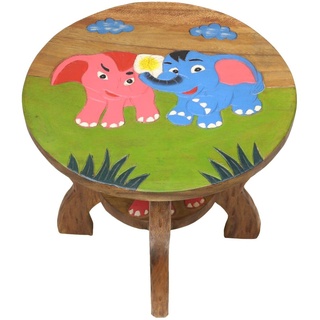 Oriental Galerie Kindertisch Spieltisch für Kinder ca. 50cm Durchmesser & 45cm Höhe Natur Braun Limboholz Holz Elefanten