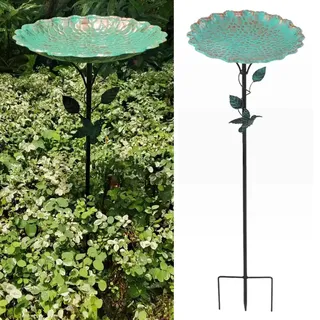 Aodejoy Metall Vogeltränke Winterfest Stehend, Vogelbad für Garten, Wassertränke, Gartendeko, Frostsichere Wasserschale, Vogelfutterspender für Wildvögel Draußen (82cm)