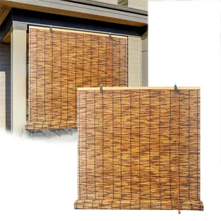 DISPRA Bambusrollo Outdoor Wetterfest Rollo Seitenzugrollo Ohne Bohren 70 80 90 100 110 120 130 140CM Breit Bambus Fenster Außenrollo Vorhang Sonnenschutz Raffrollo für Balkon