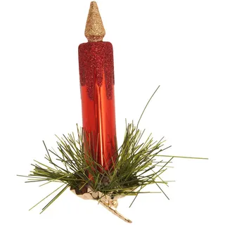 Krebs Glas Lauscha Baumschmuck Kerze auf Klipp Rot, 11cm