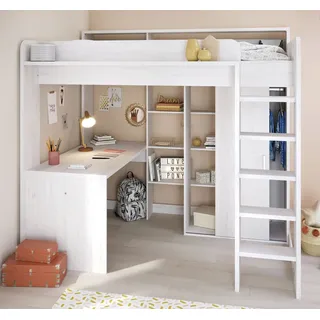 Parisot Hochbett Higher (Stauraumbett Liegefläche 90x200 cm) mit Schreibtisch, mit Kleiderschrank