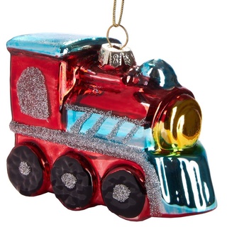BRUBAKER Christbaumschmuck Mundgeblasene Weihnachtskugel Rote Lokomotive, schöner Weihnachtsanhänger aus Glas, handbemalt - ca. 9 cm bunt