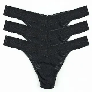 Hanky Panky Daily Lace low Rise Thong - Unterhosen Damen im Elastischen Spitze, 3 Stück, Tanga Damen mit Niedriger Taille - Unterwäsche Frauen Set und Slip Damen aus Baumwolle und Nylon, Einheitsgröße - Einheitsgröße