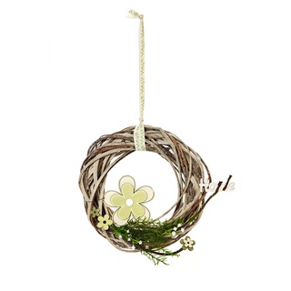 HEITMANN DECO Wandkranz mit Holz-Blume und Mini-Schriftzug Home - als Türkranz, Raumsschmuck und Tischdeko für Frühling und Sommer