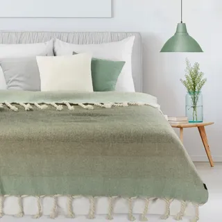 Wohndecke Decke mit Fransen, BOHO Stil 130x170 cm, Eurofirany, Sofadecke, Wohndecke, Tagesdecke, Bettüberwurf, Kuscheldecke grün
