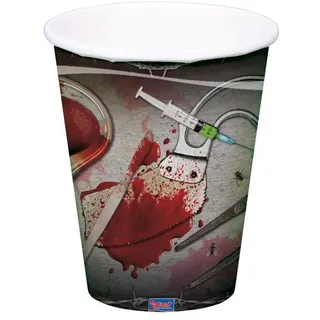 8 CHIRURGIE GRUSEL BLUT HORROR HALLOWEEN  PAPPBECHER 0,25 l DEKO BECHER