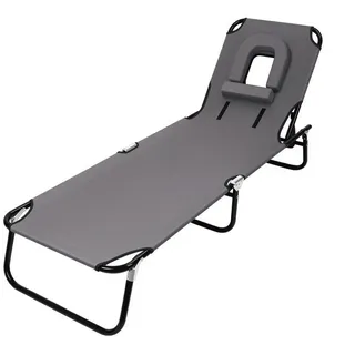 Rutaqian Feldbett Klappbett, Faltsbett Klappbar als Campingbett & Gästebett Oxford Stoff Faltbare Gästebett mit 4-fach Höhenverstellung & Gesichtsaussparung grau