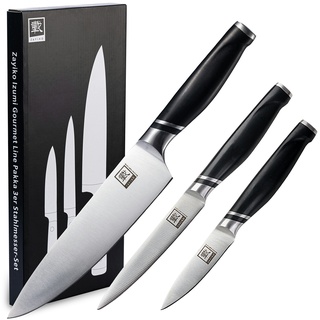 Zayiko 3er Messer-Set - Klingenlängen von 8,5 cm bis 20 cm I Scharfe Küchenmesser und Profi Kochmesser aus deutschem Stahl mit ABS Griff und Geschenkb