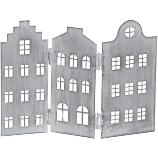 dekorative Silhouette Häuserzeile 3 oder 8 Häuser als Paravent Metall hellgrau weiß schwarz je beidseitig farbig in verschiedenen Größen (klein kurz, hellgrau)