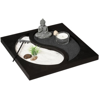 Avilia Zen-Garten mit Yin Yang, Buddha und Kerze - Zen-Atmosphäre - 23,5 x 23,5 cm, schwarz