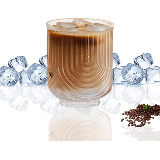 FZQBEY Kaffeegläser, Trinkgläser, Vintage Glaswaren Arch Design Glasbecher, modische Ripple Glaswaren, klassische transparente Cocktailgläser, für Bar Getränke Eis Kaffee Saft (370ml)