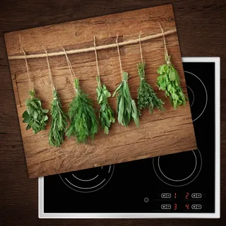 Tulup Herdabdeckplatten aus Glas Spritzschutz Kräuter Holz - 60x52 cm