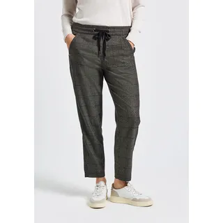 Stoffhose STREET ONE, Damen, Gr. 46, Länge 28, braun (bark braun), Stoff, 65% Polyester, 30% Viskose, 5% Elasthan, kariert, loose fit knöchelfrei, Hosen Stoffhose, Middle Waist