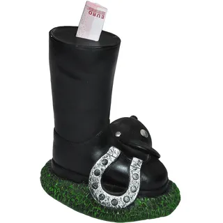 alles-meine.de GmbH XL Spardose Reitstiefel mit Reithelm/Hufeisen - stabile Sparbüchse aus Kunstharz mit Schlüssel - Sparschwein lustig witzig Pferd Pferde - Reisekasse Urlaub ..