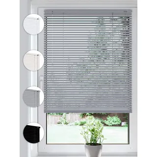 Sonello Jalousie Klemmfix ohne u. mit Bohren 45cm x 220cm Silber Aluminium Jalousette, Klemmfix, Inkl. Halterung für Decken- u. Wandmontage Alu Jalousie Fenster u. Tür, Blickdicht freihängend silberfarben 45 cm x 220 cm