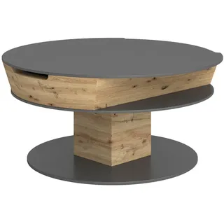 Voglauer Couchtisch, Alteiche, Holz, Glas, Stein, Eiche, furniert, rechteckig, Säule, Bodenplatte, 80x38-58x80 cm, Goldenes M, Made in Austria, Stauraum, höhenverstellbar, Wohnzimmer, Wohnzimmertische, Couchtische, Couchtische mit Stauraum